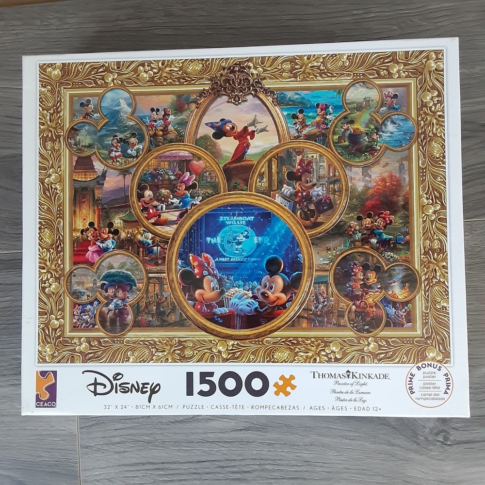 New Ceaco Disney Thomas Kinkade Mickey Minnie 1500 Piece Jigsaw Puzzle 3401-29
